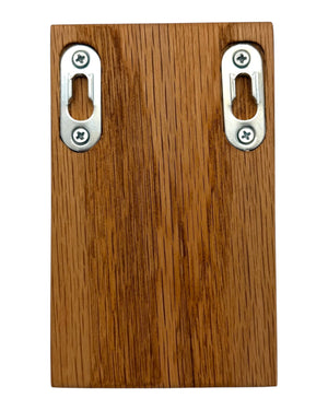 Leopold Woodworks oak guitar wall mount back view with metal keyhole brackets for secure installation