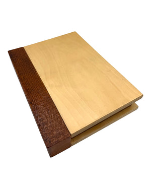 Leopold Woodworks handcrafted solid oak storage box for a Double 6 domino set with a smooth maple lid.